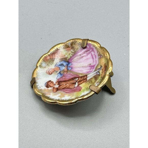 Vintage Decorative Limoges Miniature Plate Dish with Stand Holder Romantic Scene - Picture 3 of 6